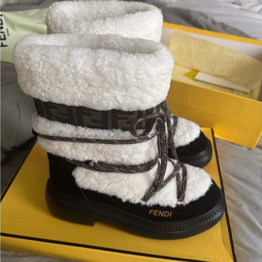Fendi Black and White Shearling Boots